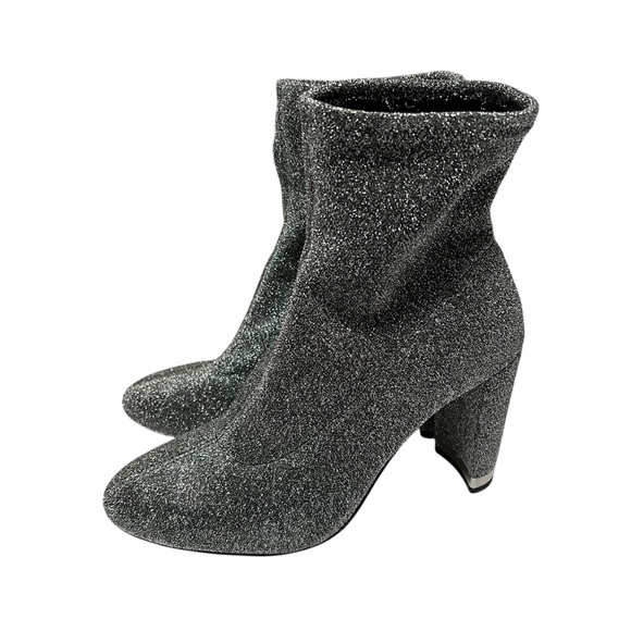 Michael Kors Mandy Sock Booties Women’s 9M Silver Stretch-Knit Ankle Boots - Picture 2 of 11